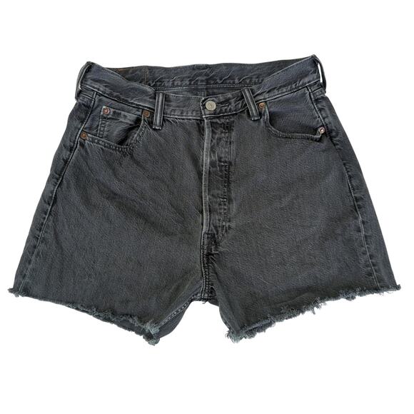 Levi's 501 Cut Off Shorts Button Fly Men's 29 100% Cotton Rigid Denim Black Wash - Picture 1 of 6